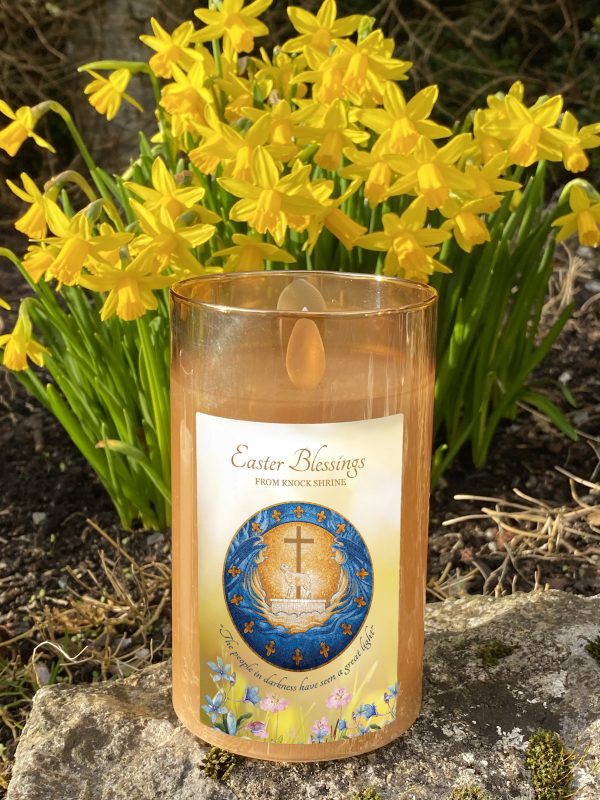 Easter LED Candle in Gold Glass Jar Knock Shrine